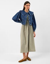Frill Collar Denim Jacket, Blue (BLUE), large
