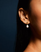 14ct Gold-Plated Star Pearl Drop Earrings, , large