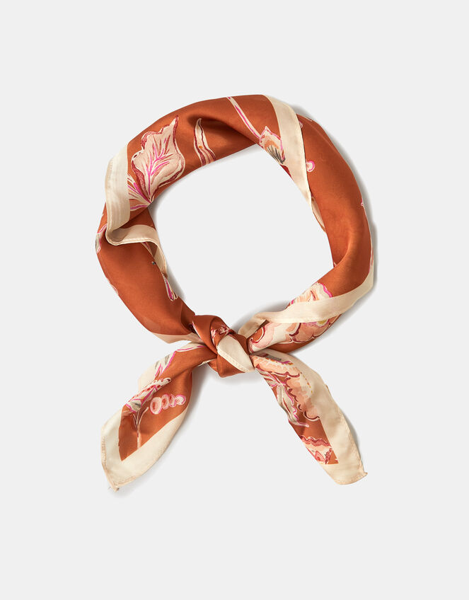 Floral Square Satin Scarf, , large