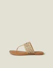 Cut-Out Strap Flip Flop Sandals, Cream (CREAM), large