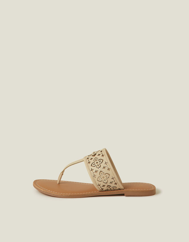 Cut-Out Strap Flip Flop Sandals, Cream (CREAM), large