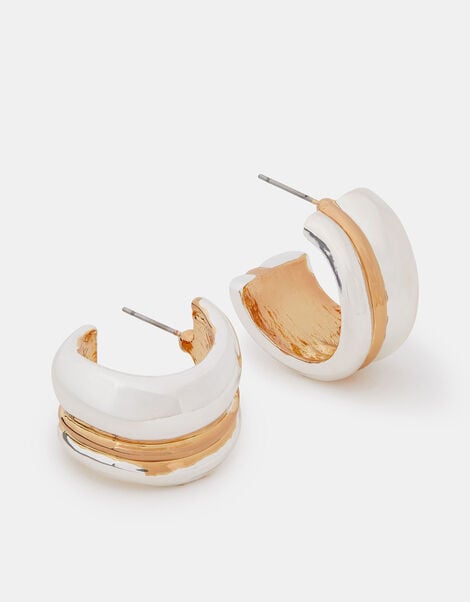 Mixed Metal Chunky Hoop Earrings, , large