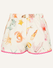 Kids Shell and Fish Print Shorts, Multi (PASTEL-MULTI), large