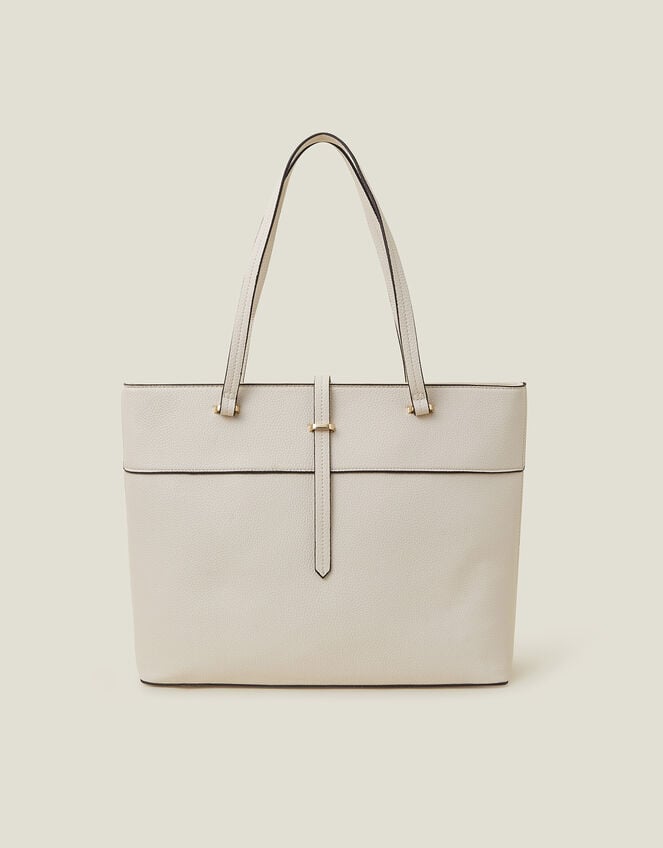 Large Faux Leather Tote Bag, Cream (CREAM), large