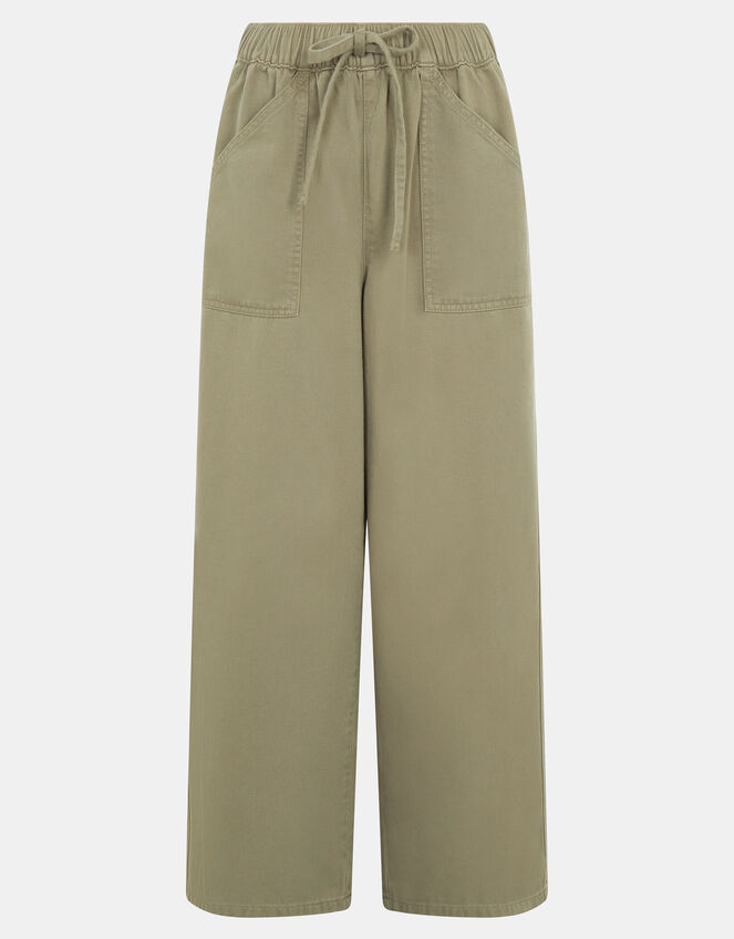 Wide Leg Denim Trousers, Green (KHAKI), large