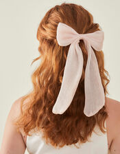 Plisse Bow Barrette Hair Clip, Pink (PINK), large