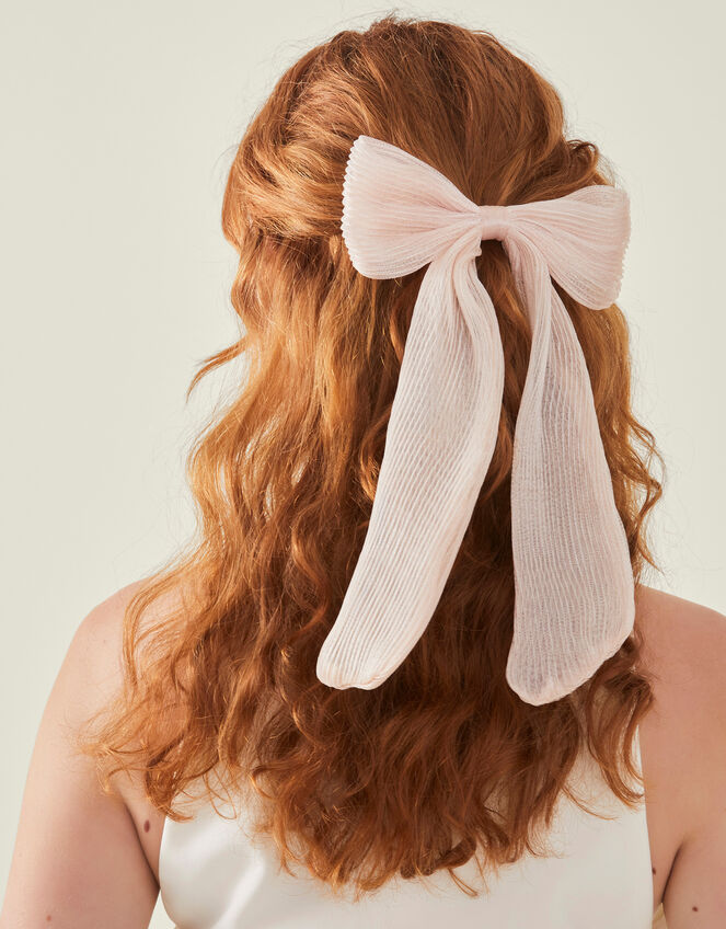 Plisse Bow Barrette Hair Clip, Pink (PINK), large