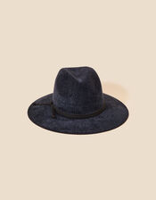 Chenille Packable Fedora Hat, Blue (NAVY), large