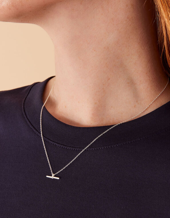 Sterling Silver T-Bar Pendant Necklace, , large