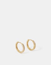14ct Gold-Plated Pav&eacute; Huggie Hoop Earrings, , large