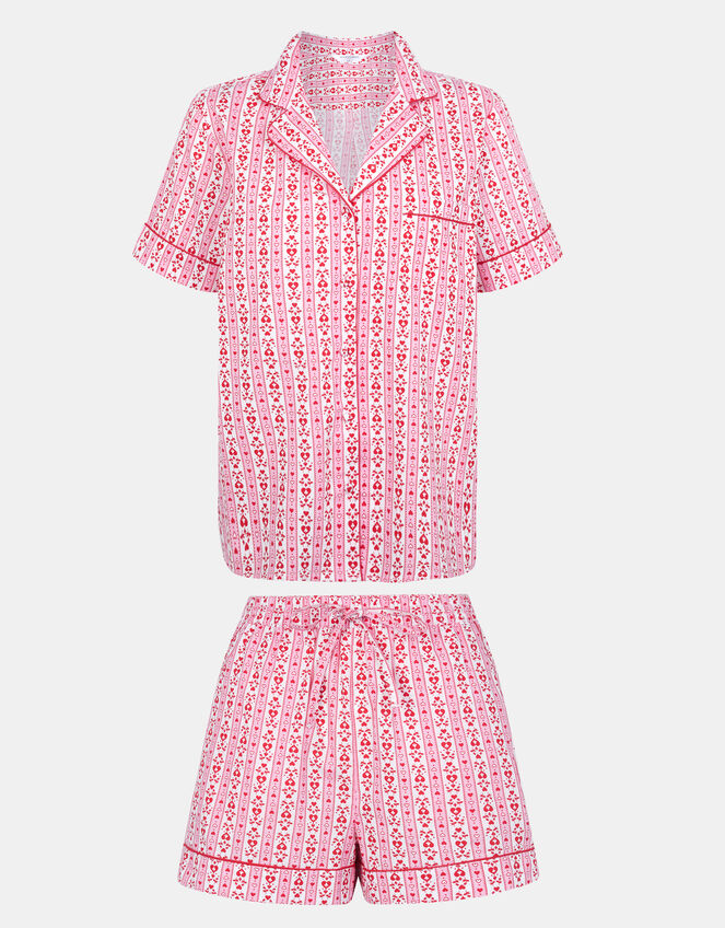 Heart Print Cotton Shorts Pyjama Set, Pink (PINK), large