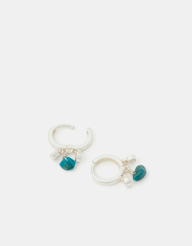 Sterling Silver-Plated Stone Drop Huggie Hoop Earrings, , large