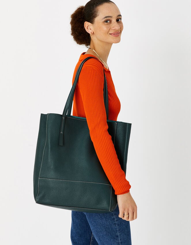 Large Leather Shopper Bag, Green (GREEN), large