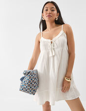 Strappy Cotton Mini Dress, Ivory (IVORY), large