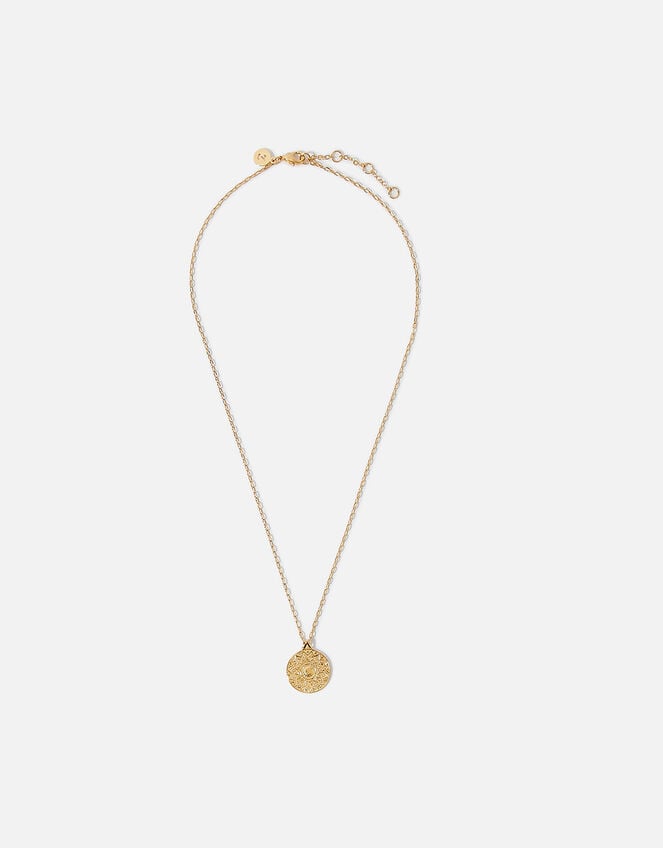 Gold-Plated Aztec Coin Pendant Necklace, , large