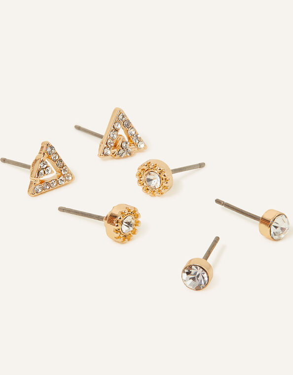 Mixed Shape Sparkle Studs Set of Three, , large