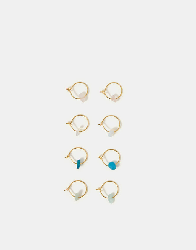 4-Pack 14ct Gold-Plated Semi-Precious Hoop Earrings, , large