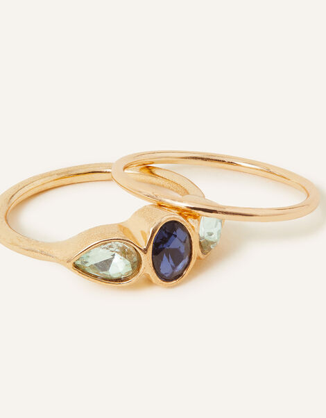 Oval Gem Stacking Rings Set of Two, Blue (BLUE), large