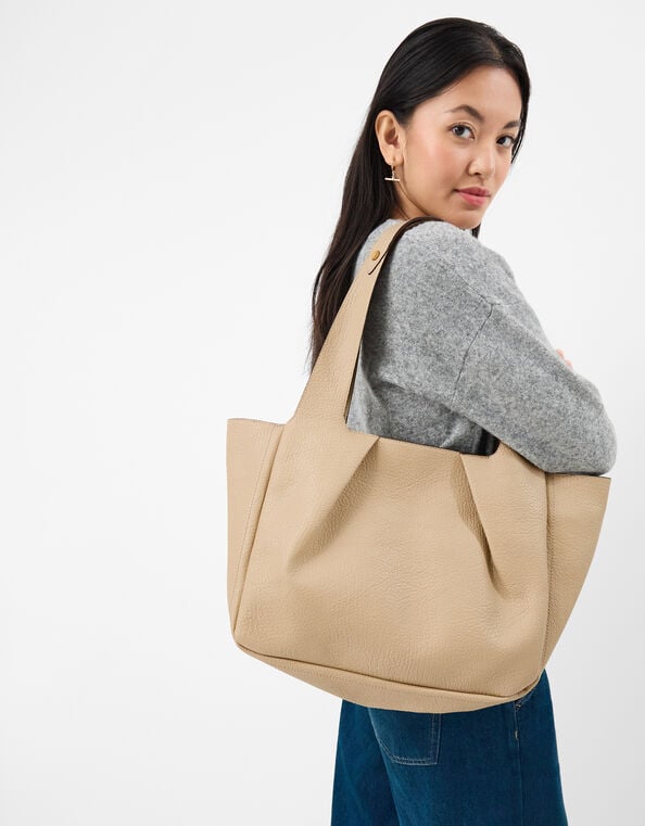 Faux Leather Pleated Shoulder Bag, Mink (MINK), large