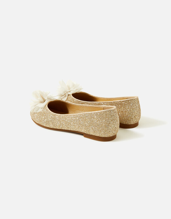 Girls Shimmer Corsage Ballerina Flats, Gold (GOLD), large