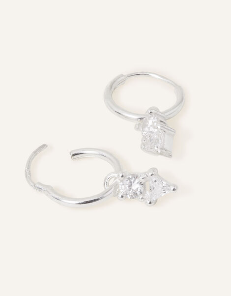 Sterling Silver Mixed Stone Charm Hoops, , large