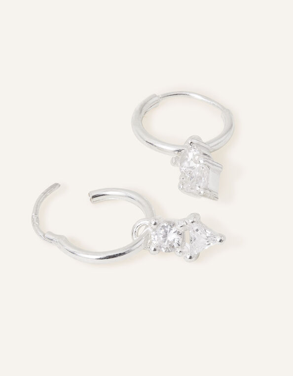 Sterling Silver Mixed Stone Charm Hoops, , large