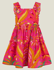 Girls Ornamental Leaf Print Dress, Pink (PINK), large
