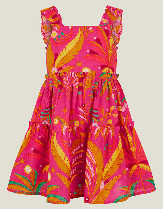 Girls Ornamental Leaf Print Dress, Pink (PINK), large