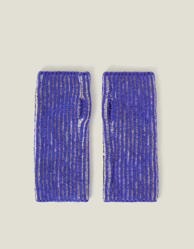 Rib Knit Fingerless Gloves, Blue (BLUE), large