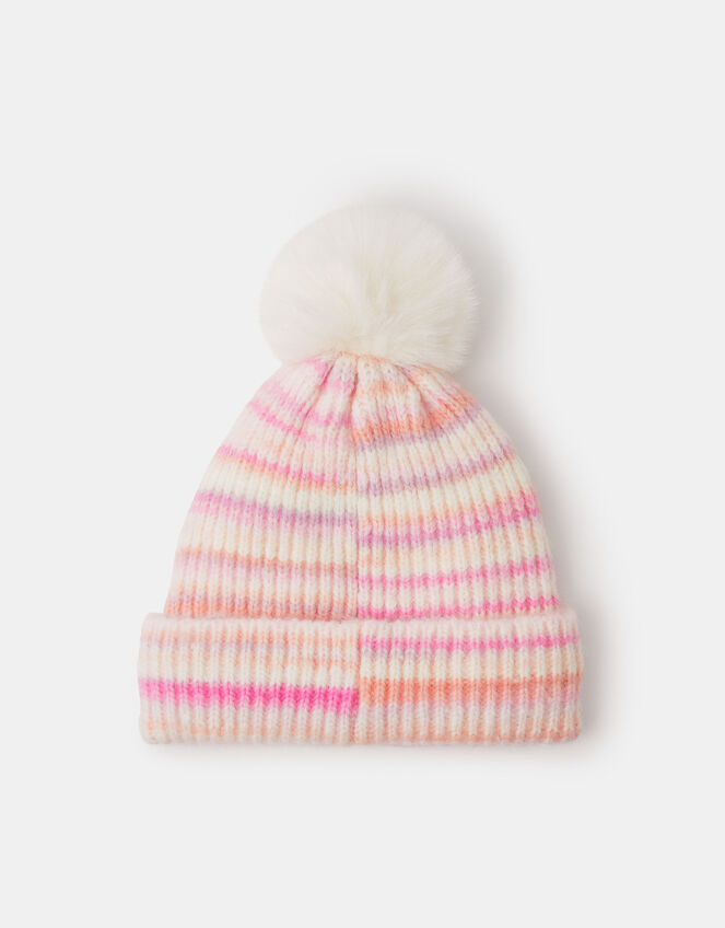 Girls Bunny Stripe Bobble Hat, Multi (PASTEL MULTI), large