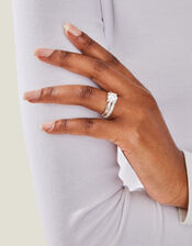 Sterling Silver-Plated Solitaire Rings Set of Two, White (ST CRYSTAL), large