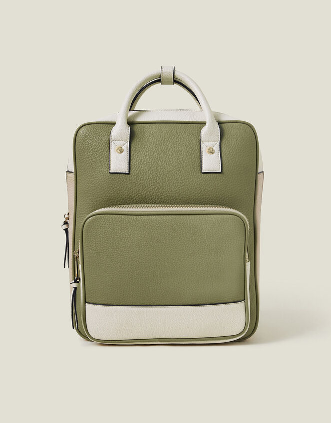 Two-Tone Top Handle Faux Leather Backpack, , large