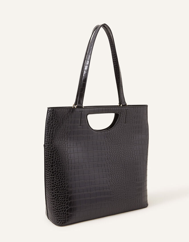 Faux Croc Large Grab Bag, Black (BLACK), large