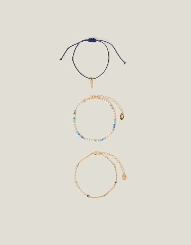 3-Pack Fish Bead Anklets, , large