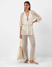 Tropical Jacquard Plunge Swimsuit, White (WHITE), large