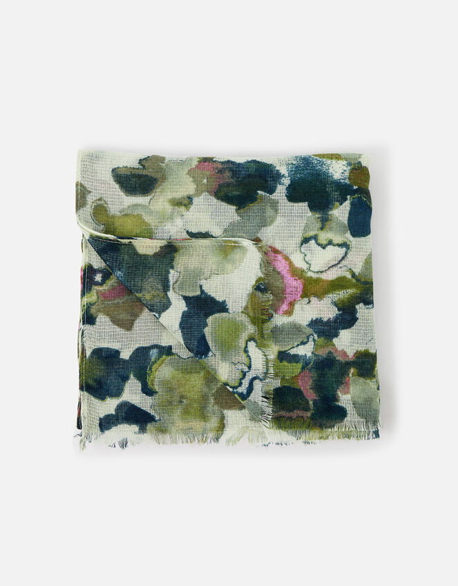Waterlilly Print Scarf, Green (GREEN), large