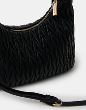 Ruched Faux Leather Handbag, Black (BLACK), large