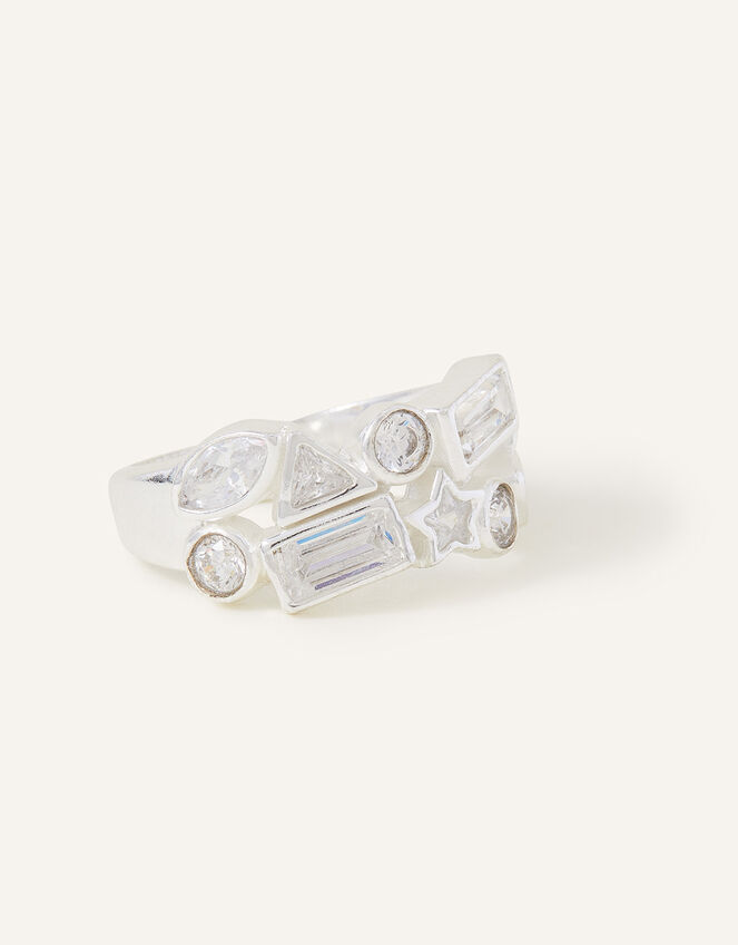 Sterling Silver Cluster Band Ring, White (ST CRYSTAL), large