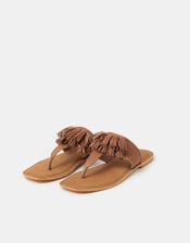 Fringe Strap Suede Sandals, Tan (TAN), large