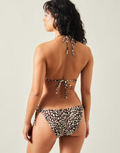 Animal Print Tie Side Bikini Bottoms, Brown (BROWN), large