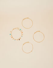 Beaded Charm and Chain Anklets 4 Pack, , large