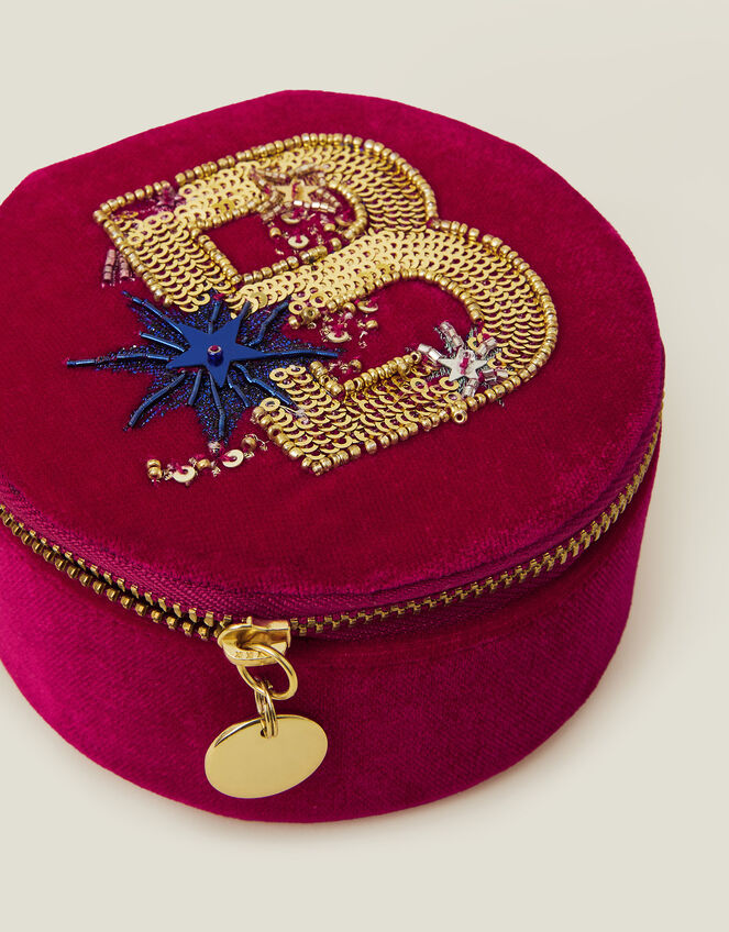 Round Initial Velvet Jewellery Box, Multi (BRIGHTS MULTI), large