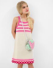 Girls Flower Knit Crochet Dress, Pink (PINK), large