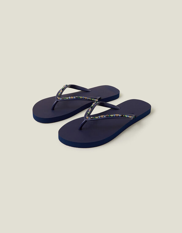 Beaded Flip Flops, Blue (NAVY), large