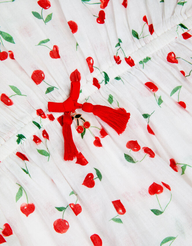 Girls Cherry Print Kaftan, White (WHITE), large