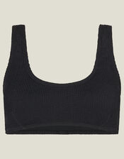 Plain Seersucker Bralette Bikini Top, Black (BLACK), large