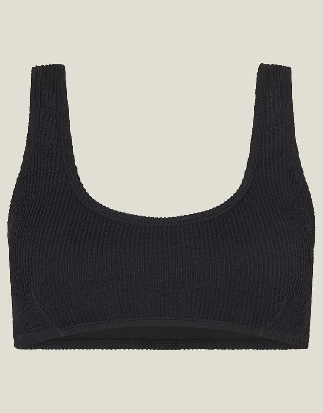 Plain Seersucker Bralette Bikini Top, Black (BLACK), large