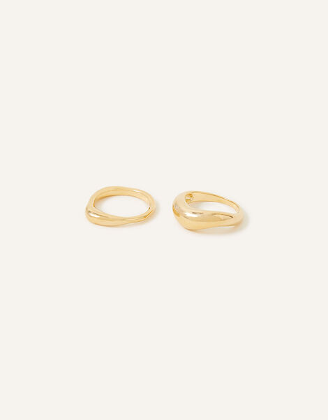 14ct Gold-Plated Smooth Irregular Ring Set of Two Gold, Gold (GOLD), large