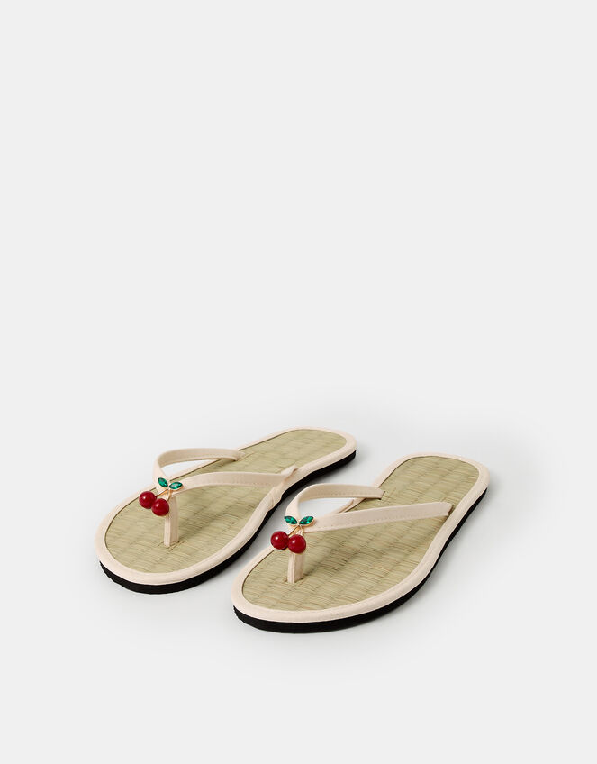 Cherry Charm Seagrass Flip Flops, Cream (CREAM), large