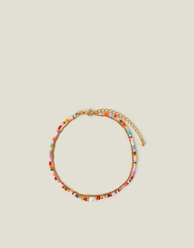 14ct Gold-Plated Stainless Steel Bead Chain Anklet, , large